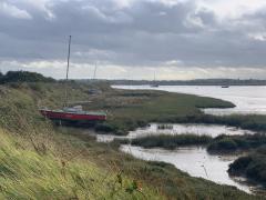 Yachts moored along the Blackwater Estuary